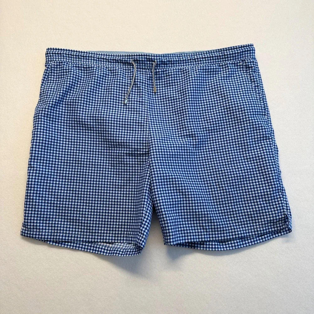 Peter Millar Swim Trunks Mens‎ XL Blue Gingham Excellent Mesh Lined Drawstring